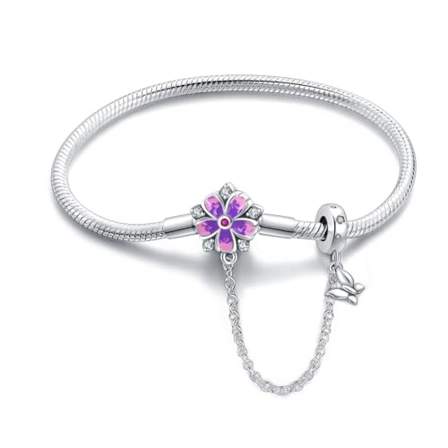 LONGLUCK Armkette Damen Silber 925 Schlange Kette Libellen und vierblättriges KleeblattAnhänger Beads Charm Armband mit 5A Cubic Zirconia für Frauen Geschenk für Sie von LONGLUCK