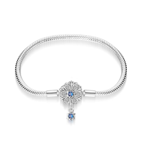 LONGLUCK Armkette Damen Silber 925 Schlange Kette Libellen und vierblättriges KleeblattAnhänger Beads Charm Armband mit 5A Cubic Zirconia für Frauen Geschenk für Sie von LONGLUCK