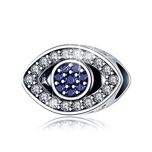 LONGLUCK Crystal Blue Evil Eye Bead Charm Glücksbringer passt Charms Armbänder für Frau 925 Sterling Silber Dangle Anhänger Bead, Mädchen Schmuck Perlen Geschenke für Frauen Armband & Halskette von LONGLUCK