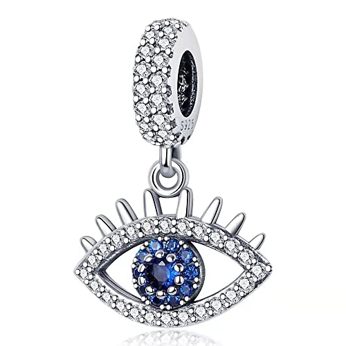 LONGLUCK Crystal Blue Evil Eye Bead Charm Glücksbringer passt Charms Armbänder für Frau 925 Sterling Silber Dangle Anhänger Bead, Mädchen Schmuck Perlen Geschenke für Frauen Armband & Halskette von LONGLUCK