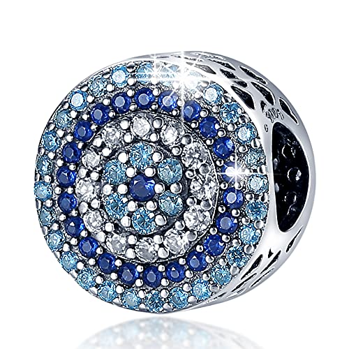 LONGLUCK Crystal Blue Evil Eye Bead Charm Glücksbringer passt Charms Armbänder für Frau 925 Sterling Silber Dangle Anhänger Bead, Mädchen Schmuck Perlen Geschenke für Frauen Armband & Halskette von LONGLUCK