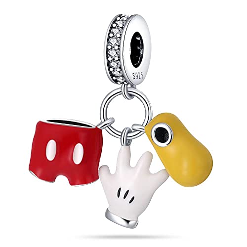 LONGLUCK Mickey Mouse Bead Charms passend für Pandora-Charm-Armbänder für Damen, 925er Sterlingsilber, baumelnder Anhänger, Mädchen-Schmuckperle, Kristall, Kristall von LONGLUCK