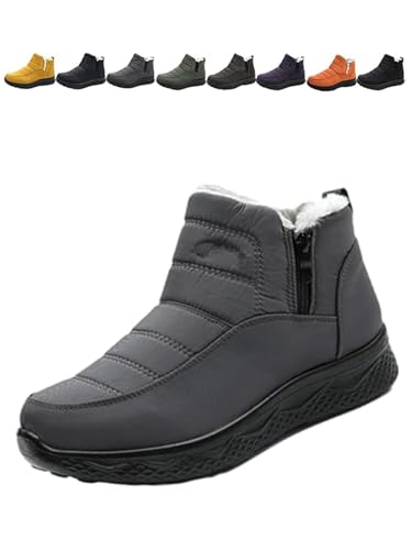 LONGTO Dritnow Shoes Isolierte Schneestiefel für Damen, bequeme, rutschfeste Stiefeletten mit seitlichem Reißverschluss für den Winter im Freien, Winterschuhe mit Plüschfutter für Damen (A,38) von LONGTO