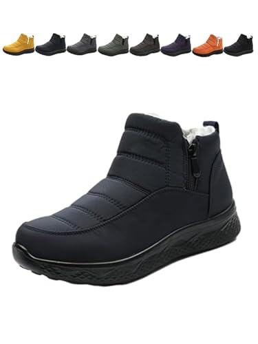LONGTO Dritnow Shoes Isolierte Schneestiefel für Damen, bequeme, rutschfeste Stiefeletten mit seitlichem Reißverschluss für den Winter im Freien, Winterschuhe mit Plüschfutter für Damen (C,37) von LONGTO