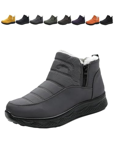 LONGTO Dritnow Shoes Isolierte Schneestiefel für Damen, bequeme, rutschfeste Stiefeletten mit seitlichem Reißverschluss für den Winter im Freien, Winterschuhe mit Plüschfutter für Damen (D,44) von LONGTO