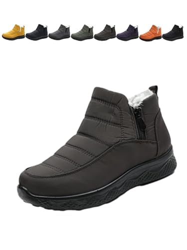 LONGTO Dritnow Shoes Isolierte Schneestiefel für Damen, bequeme, rutschfeste Stiefeletten mit seitlichem Reißverschluss für den Winter im Freien, Winterschuhe mit Plüschfutter für Damen (F,36) von LONGTO