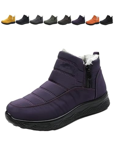 LONGTO Dritnow Shoes Isolierte Schneestiefel für Damen, bequeme, rutschfeste Stiefeletten mit seitlichem Reißverschluss für den Winter im Freien, Winterschuhe mit Plüschfutter für Damen (H,41) von LONGTO