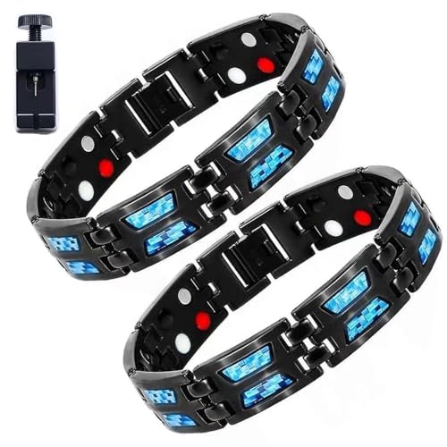 Noruion Far-Infrarot-Ionen-Armband, Noruion Far Infrared Ionizer Wristband, Magnetarmband Magnetbänder Für Herren Herrenarmband Längenverstellbar Mit, Titanium Power Magnetic Bracelet (2pcs) von LONGTO