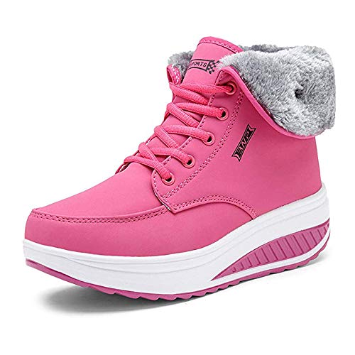 Frauen Abroll-Schuhe Ladies’Wedge Heel Lace-Up Platform Fitness Shoes Casual Running Shoes Trainers Pink High Gang39 von LONGWEI