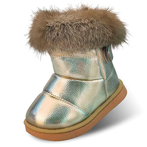 LONGWEI Baby Mädchen Schneestiefel Kinder Stiefel Warmes Futter Weiche Baby Boots(29 EU/Etikettengröße 30,Golden) von LONGWEI