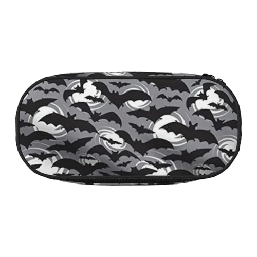 LONGZEHAO Federmäppchen mit Halloween-Fledermaus-Motiv, schlichtes rechteckiges Federmäppchen für Bürobedarf, Kosmetika, Toilettenartikel, Grau von LONGZEHAO
