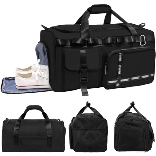 LONHCHI Sporttasche Damen und Herren Reisetasche Groß Sporttasche mit Schuhfach&Nassfach Gym Bag Travel Bag Schwimmtasche Übernachtung Weekender für Reisen,Sport, Fitness (Schwarz) von LONHCHI