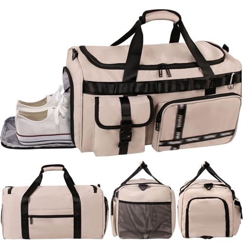 Sporttasche Reisetasche Damen Herren Groß Sporttasche mit Schuhfach&Nassfach Damen Herren Gym Bag Travel Bag Schwimmtasche Übernachtung Weekender Grau von LONHCHI