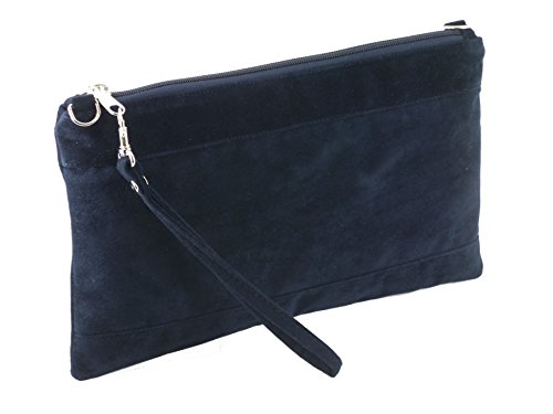 LONI Kunst Wildleder Clutch/Schultertasche/Crossbody/Wristlet Hochzeit Tasche Größe Groß in marine dunkelblau von LONI