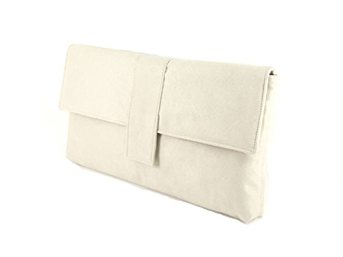 LONI Fab Große Clutch aus Wildlederimitat, elfenbeinfarben/cremefarben, L, Clutches von LONI