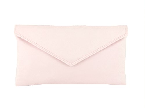 LONI Clutch-/Umhängetasche, Wildlederimitat, handgefertigt in Großbritannien, babyrosa, M, Kupplungen von LONI