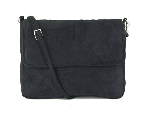 LONI Clutch/Umhängetasche Umhängetasche aus Wildlederimitat, Schwarz , Medium von LONI