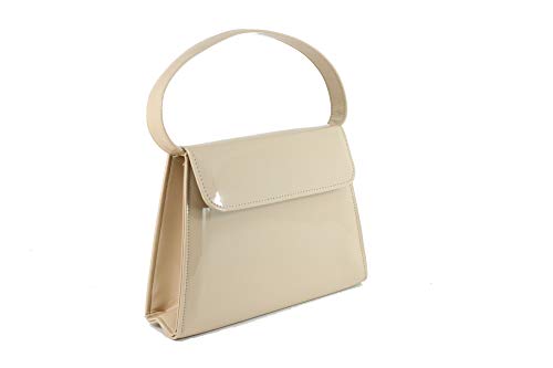 LONI Clutch-Handtasche für Damen | Schulter- & Tragegriff-Handtasche | Lackledertasche für Hochzeit & Abschlussball, Beige - Nude Beige - Größe: Small von LONI