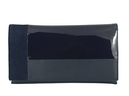 LONI Damen Clutch Abend Hochzeit Tasche in Kunst Leder/Lack/Wildleder in Marine Blau von LONI
