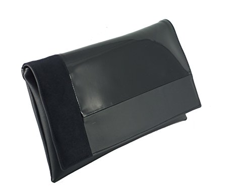 LONI Damen Clutch Abend Hochzeit Tasche in Kunst Leder/Lack/Wildleder in Schwarz von LONI