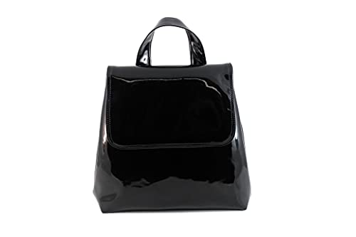 LONI Damen Fashion Rucksack | Lässiger Rucksack für Frauen | Mini Rucksack Geldbörse für Frauen | Süße & Kleine Handtasche | Kleiner Tagesrucksack Mädchen Teenager Tasche Gr. 36, schwarzer lack von LONI