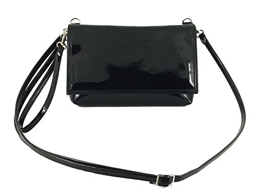 LONI Delightful Clutch/Schultertasche/Crossbody/Wristlet Tasche Größe Kleine in KunstLackleder in schwarz von LONI