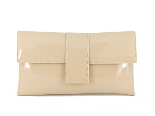 LONI Elegante Clutch aus Lackleder, Nude Pink, M, Clutches von LONI