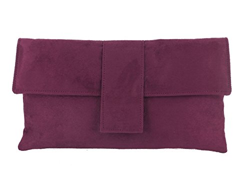 LONI Elegante Clutch aus Wildlederimitat, Raspberry Plum Pink, Medium von LONI