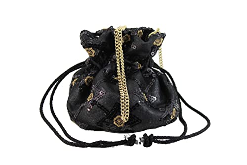 LONI Fantasy Suede Clutch Schultertasche mit Kordelzug, Abend-Schwarz, S, Fantasy Velvet von LONI