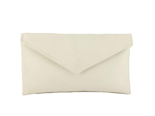 LONI Neat Umschlag Faux Wildleder Clutch Bag/Schultertasche In Sahne Milch von LONI