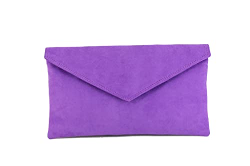 LONI Neat Umschlag Faux Wildleder Clutch Bag/Schultertasche in violett lila von LONI