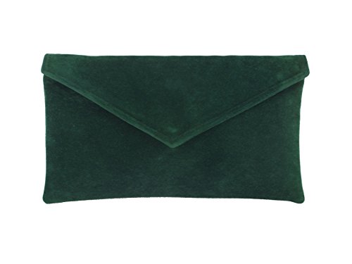 LONI Neat Umschlag Faux Wildleder Clutch Bag/Schultertasche in waldgrün dunkel grün von LONI