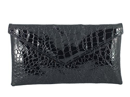 LONI Neat Umschlag patent Kroko Clutch Bag schwarz von LONI