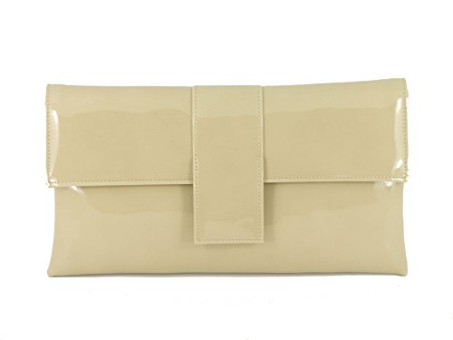 Loni Elegante Faux Lackleder Clutch Schulter Anlass Hochzeit Partei Prom-Tasche in Beige Nude von LONI