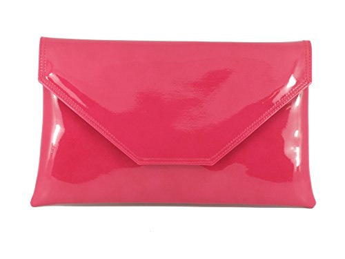 LONI stilvolle großen Umschlag Patent Clutch Bag/Schultertasche Hochzeit Partei Prom Bag-in-Fuschia Cerise Pink von LONI