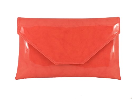 LONI stilvolle großen Umschlag Patent Clutch Bag/Schultertasche Hochzeit Partei Prom Tasche in Koralle Orange von LONI