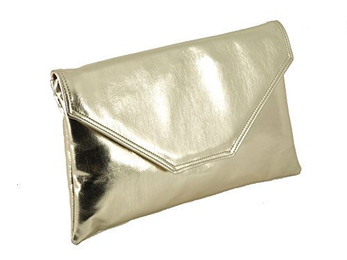 LONI stilvolle großen Umschlag metallischen Clutch Bag/Schultertasche Hochzeit Partei Prom Tasche in Gold Metallic von LONI
