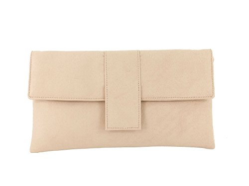 LONI Elegante Clutch aus Velourslederimitat, Nude Beige Weizen, M, Clutches von LONI