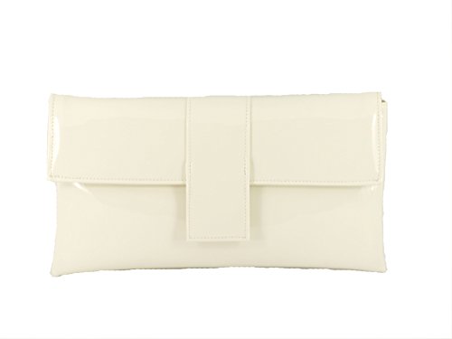 Loni Elegante Faux Lackleder Clutch Schulter Anlass Hochzeit Partei Prom Bag in Elfenbein Creme von LONI