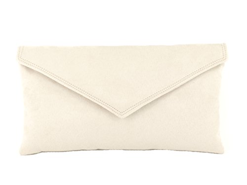 Loni Neat Umschlag Faux Wildleder Clutch Bag/Schultertasche in Elfenbein von LONI