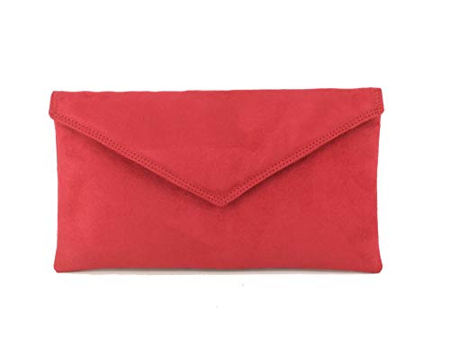 LONI Neat Umschlag Faux Wildleder Clutch Bag/Schultertasche in dunkelrot von LONI