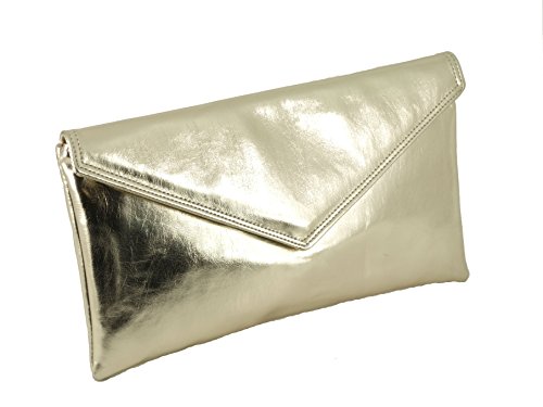 Loni Neat Umschlag Metallic Kunstleder Clutch Tasche/Schulter/Abend Tasche in Gold von LONI