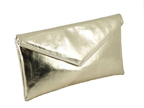 LONI Neat Umschlag metallic faux-Leder Kupplung/Schulter/Abendtasche in Gold von LONI