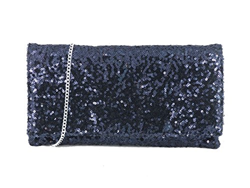 Loni glitzernden Pailletten Party Abend Clutch Umhängetasche Navy von LONI