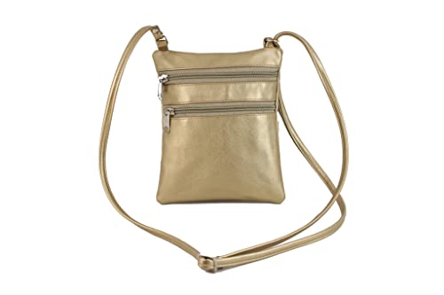 LONI irre kleine flache Schulter/Cross-Body-Kunstleder metallisch Gold- oder Tasche in Gold Metallic von LONI