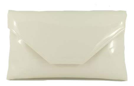 Loni stilvolle großen Umschlag Patent Clutch Bag/Schultertasche Hochzeit Partei Prom Handtasche in Creme Elfenbeinweiß von LONI