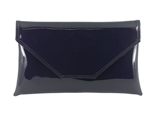 LONI stilvolle großen Umschlag Patent Clutch Bag/Schultertasche Hochzeit Partei Prom-Tasche Navy-dunkelblau von LONI