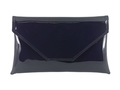 Loni stilvolle großen Umschlag Patent Clutch Bag/Schultertasche Hochzeit Partei Prom-Tasche Navy-dunkelblau von LONI