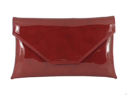 Loni stilvolle großen Umschlag Patent Clutch Bag/Schultertasche Hochzeit Partei Prom Tasche in Burgund weinrot von LONI