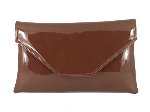 Loni stilvolle großen Umschlag Patent Clutch Bag/Schultertasche Hochzeit Partei Prom Tasche in Cognac-braun von LONI